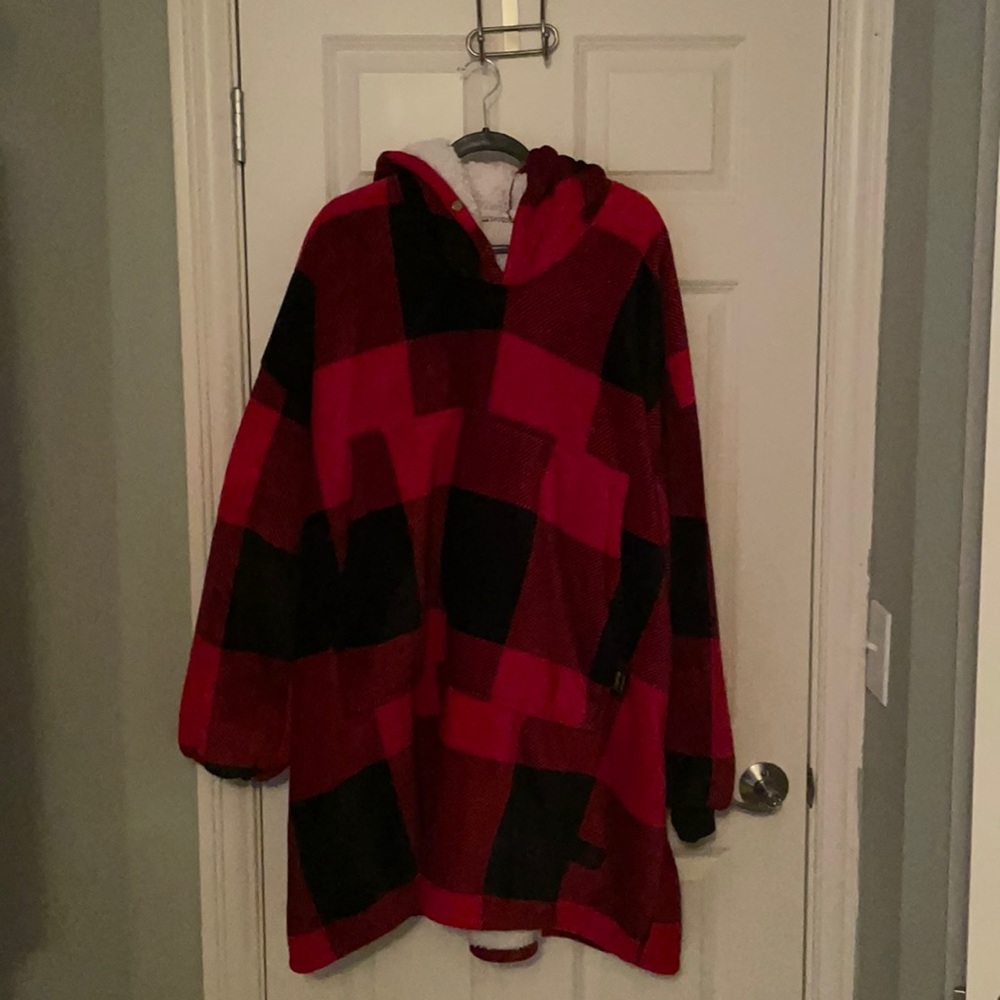 One Size Plaid Hoodie Blanket